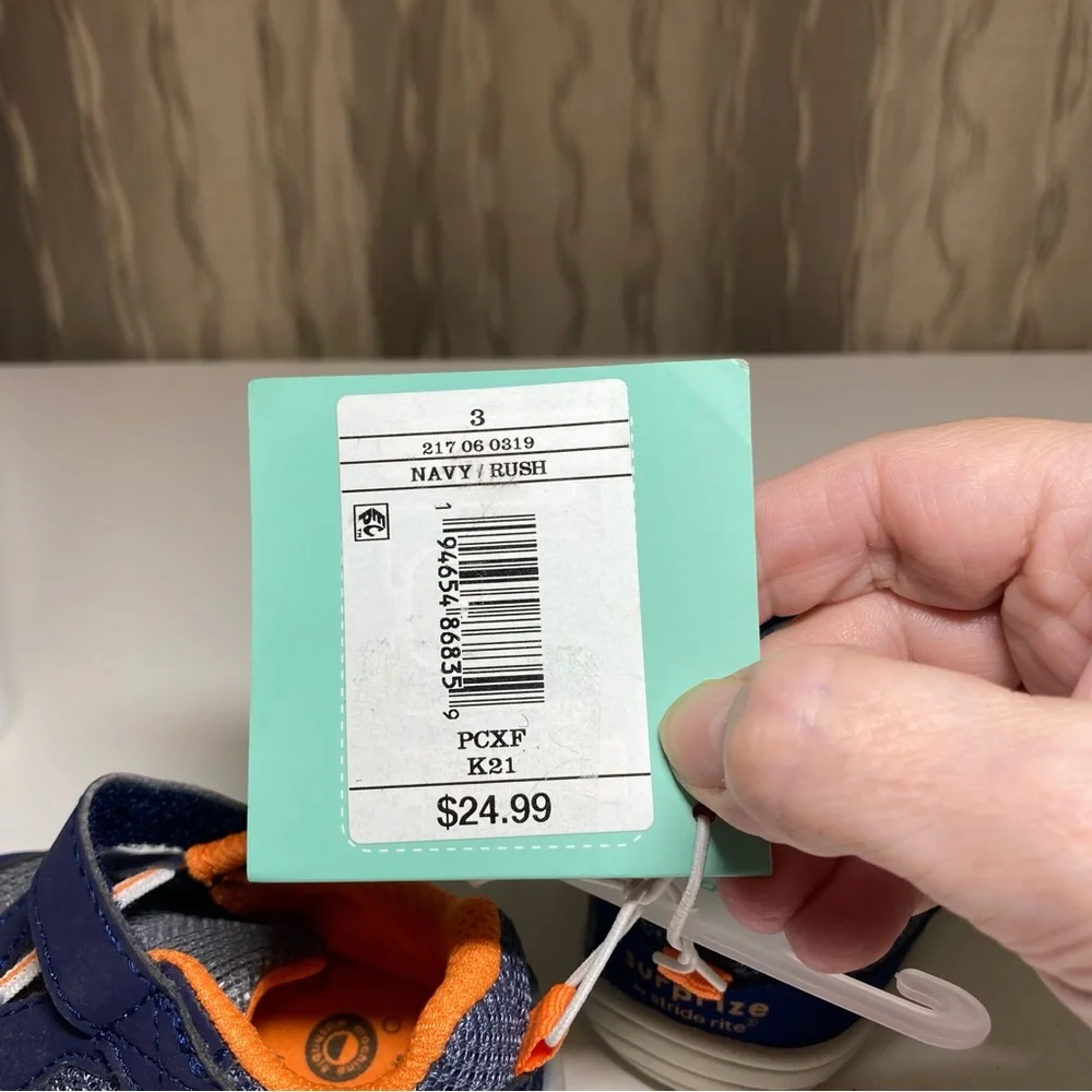 Surprize by Stride Rite Navy Rush Baby Boy 3M Brand New Blue Gray Orange